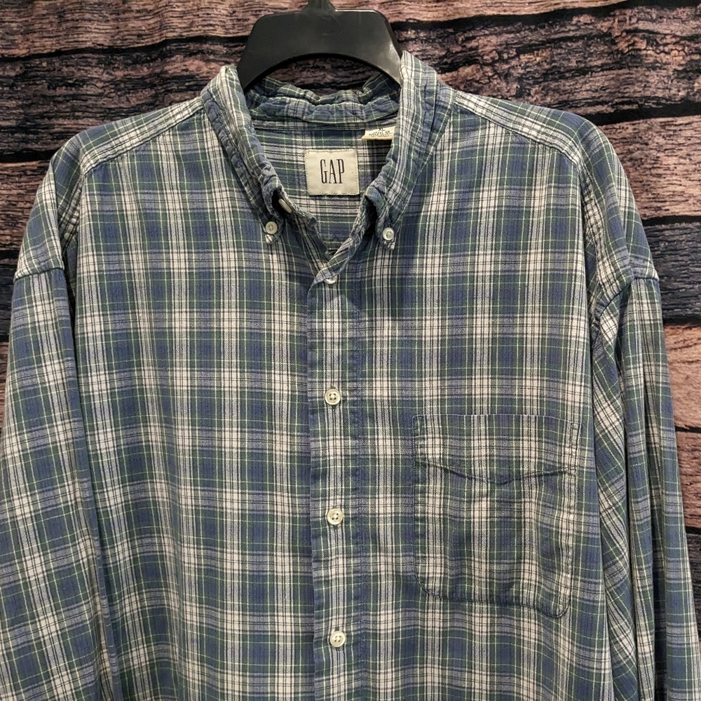 Blue and Green Plaid Long Sleeve Shirt